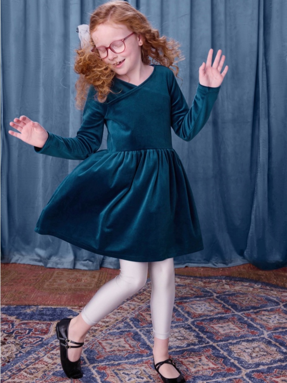 Girls Teal Velvet Party Dress - size 4 by Tea